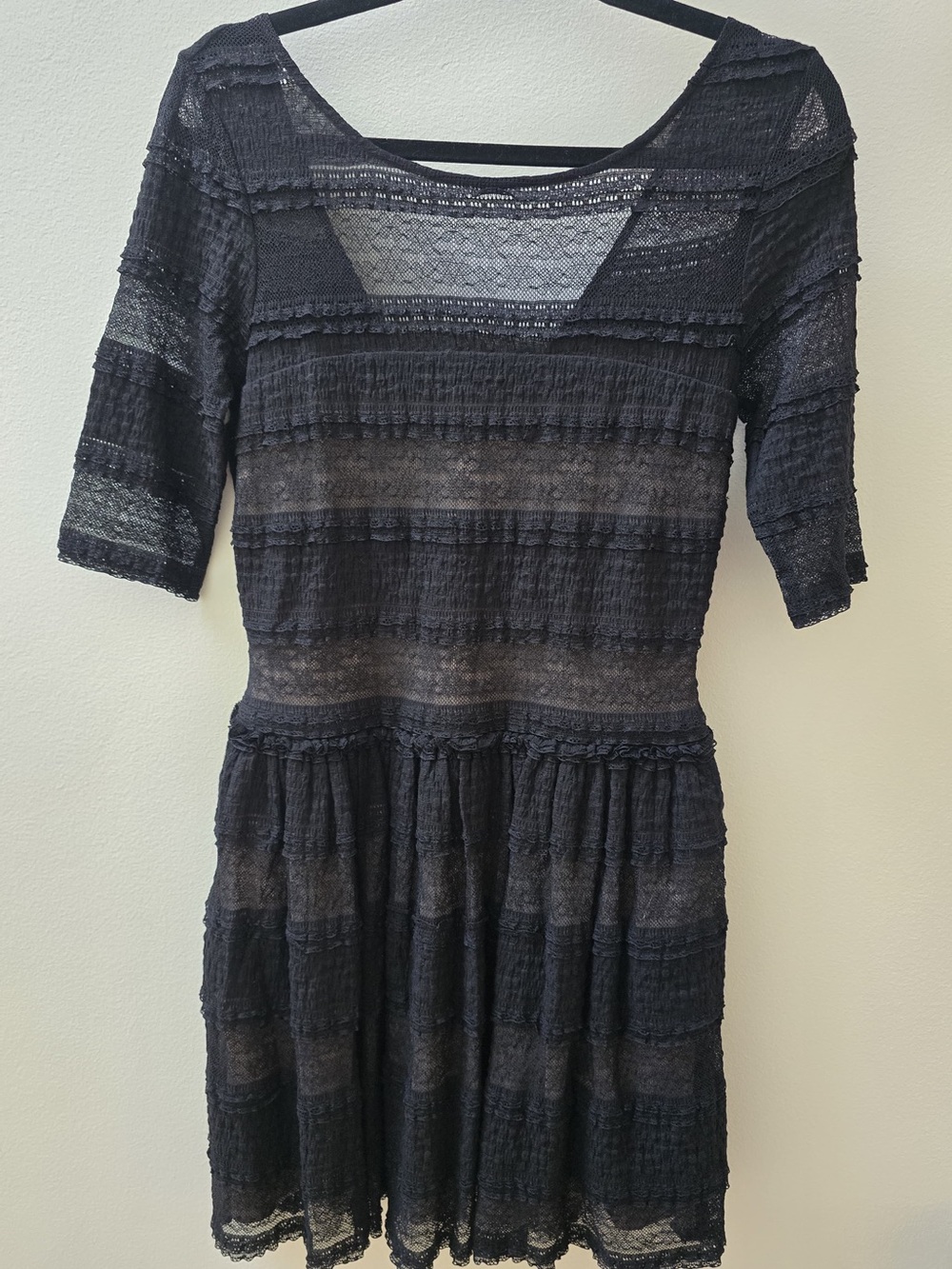 BCBGMaxAzria Black Lace Textured Midi Dress